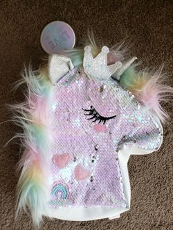 AVAILABLE-NEW-Unicorn Sequin Child/Backpack,White/Pink -Interior-Fluffy Colorful Fur-like,by:Love To Be Cool, 11x9,