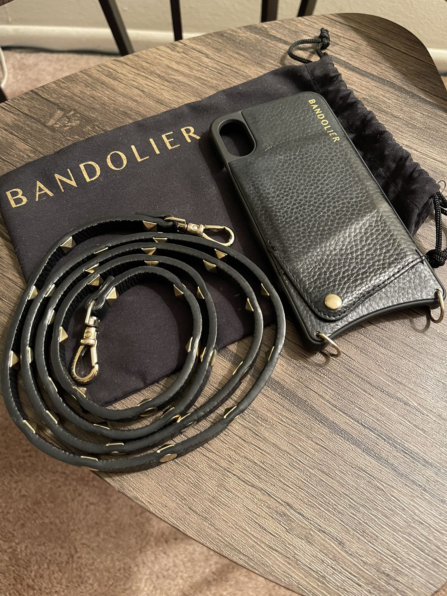 Sarah Pebble Leather Crossbody Bandolier - Black/Gold