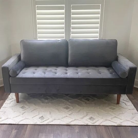 Unused 70in Gray Velvet Sofa