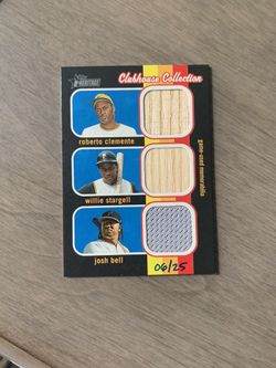 Clemente/Stargell/Bell jersey and bat card