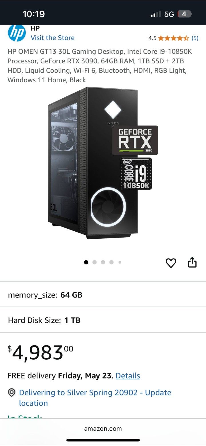 HP Omen 30L  GT-13 30L Gforce Rtx  Gaming Desktop  Come With Gaming Monitor 