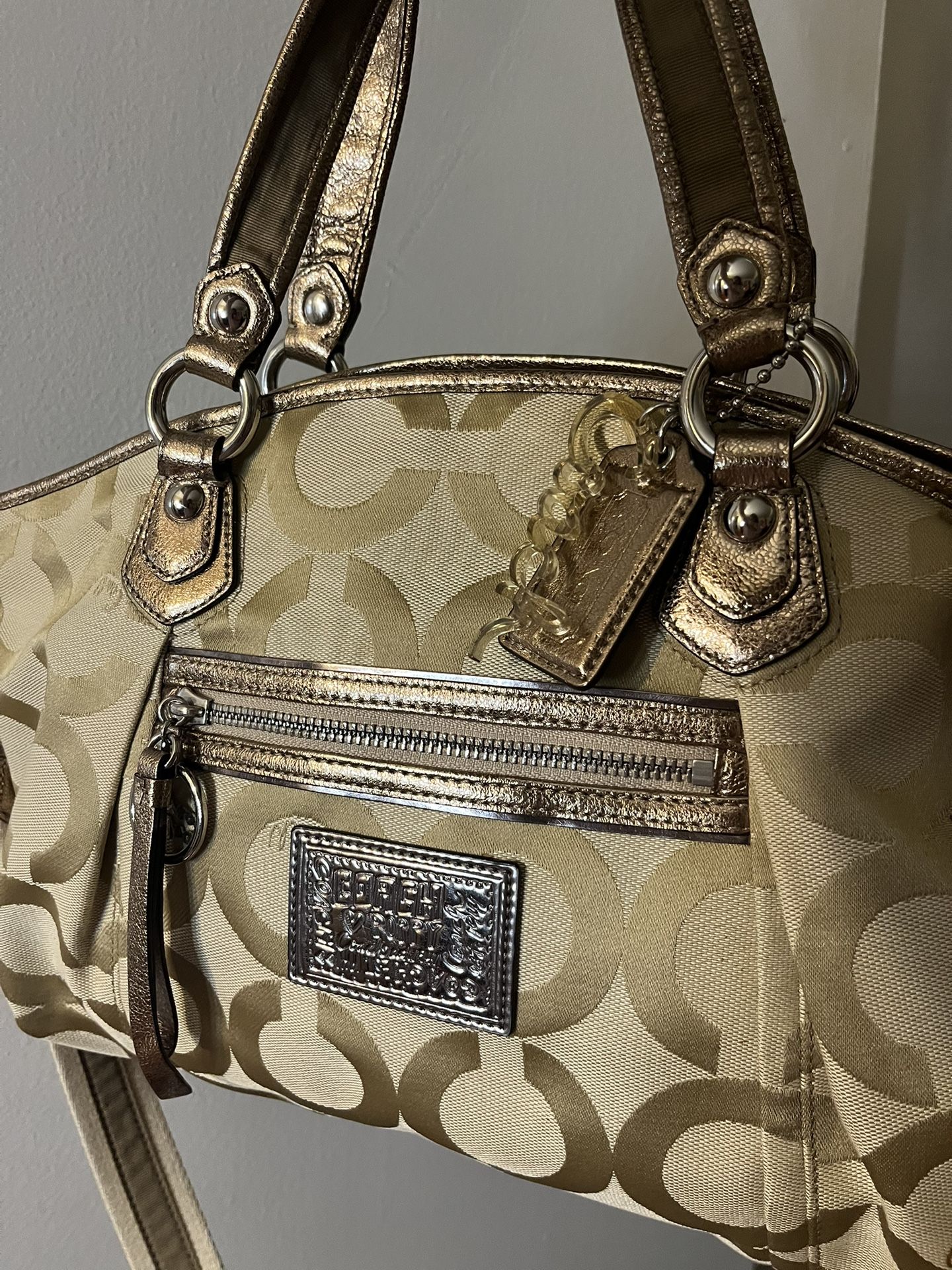 Coach Poppy Champagne Gold Tote Crossbody/Shoulder Bag