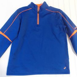 Aasics Boys size L (14-16) Blue & Orange 1/4 Zip Jacket Shirt - Fleece Lined