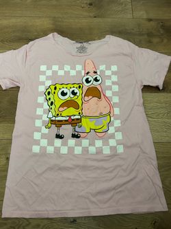 Nickelodeon SpongeBob Patrick Shirt Mens Medium Pink Checkerboard Graphic Tee