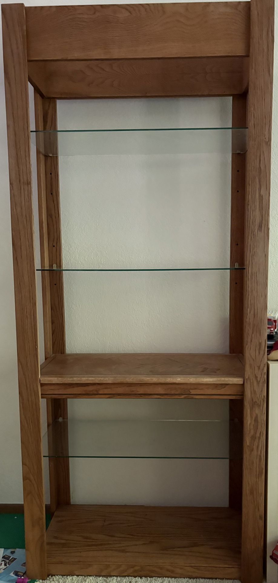 Oak Wooden Display Case w/ Adjustable Glass Shelves
