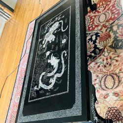 Black Lacquer Mother of Pearl Inlay Coffee Table Dragon Tiger Design