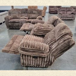 Brown colour Corduroy Manual Reclining Glider Sofa set
