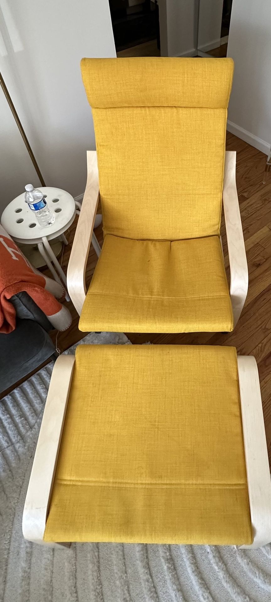 POÄNG Armchair and ottoman, birch veneer/Skiftebo Yellow Color 