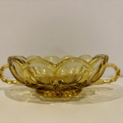 VTG Anchor Hocking Amber Scalloped Edge Glass Bowl w/Handles