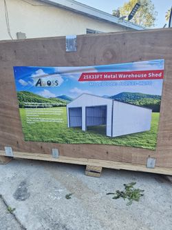 NEW SEALED 25'X35'FT METAL WAREHOUSE METAL SHED COLOR CREAM 2 DOORS LIKE YOU SEEN IN THE PICTURES IDEAL FOR YOU FARM,LAND,BUSSINES ETC IF SOMEBODY INT