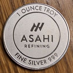 One Ounce Pure Silver.  Asahi Round. 