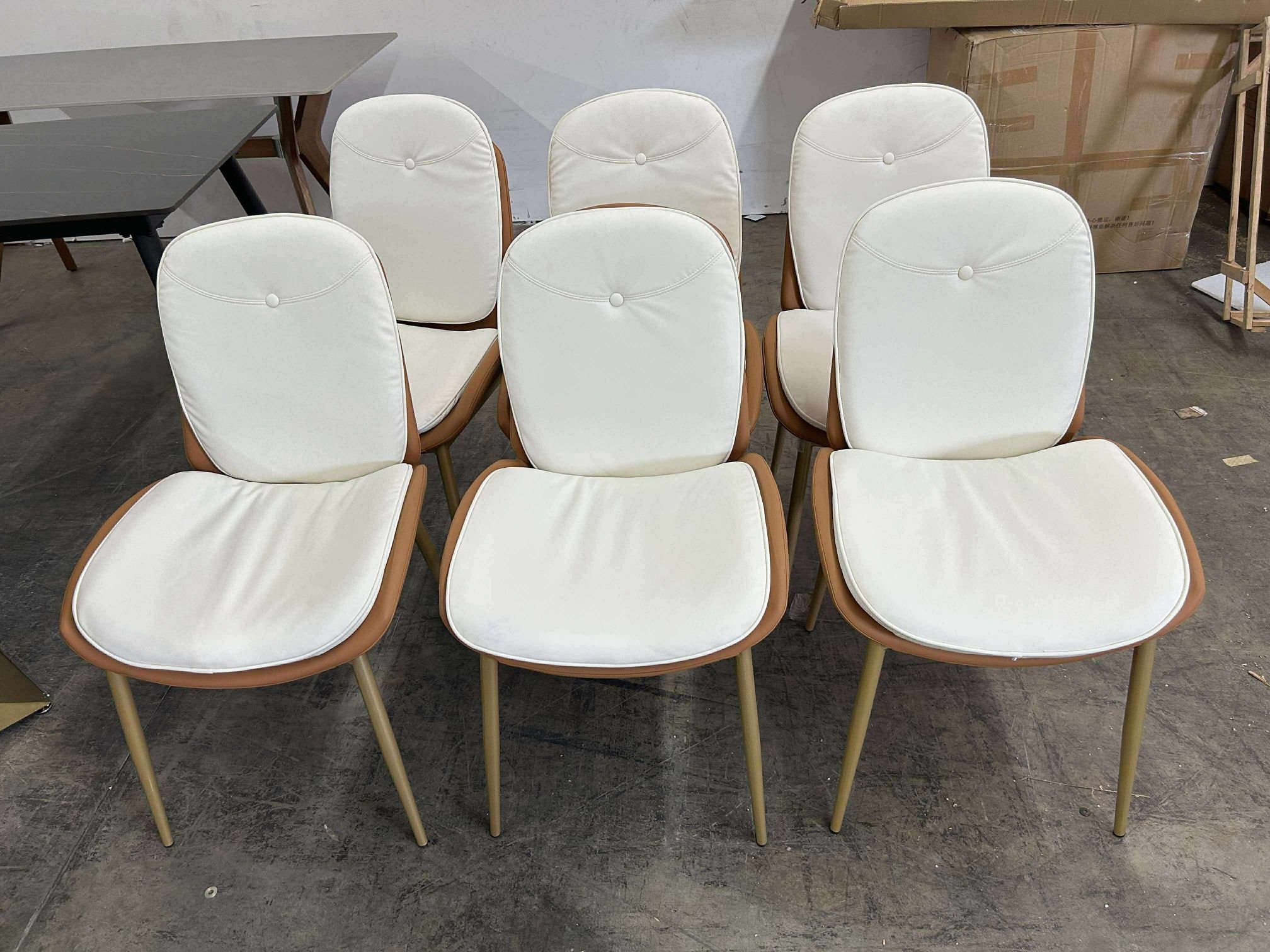Leather dining chair with gold metal leg ($45 each)
