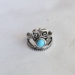 TURQUOISE NAVAJO BOHO  SILVER ETCHED NEW ROYAL FASHION SILVER SIZE 7 RING