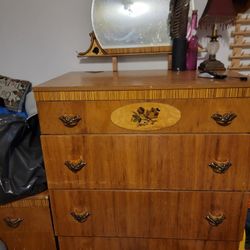 Vintage Art Deco 1930s-40s Dresser With Top Mirror  & Vanity Set, Will Sell Separately