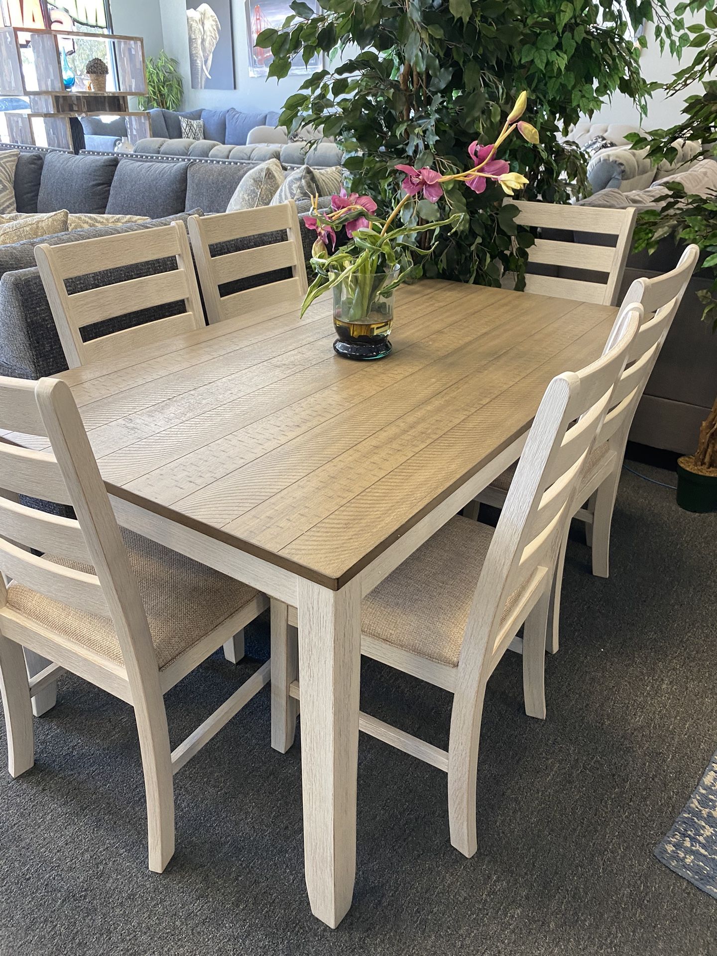 Ashley #1 Seller Farmhouse Dining Set 7pc Table &6 Chairs Last 3 Sets In Stock Today