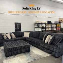 Free Delivery* Like New XL Blue Sectional Sofa With Ottoman!