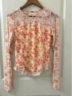 Free People Betty’s Garden Mesh Top Size L Floral Patchwork Long Sleeve Boho