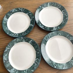 1991 Newcor ATLANTA 7118 Green Marble Effect Stoneware 7.75" Salad Plate Set 4