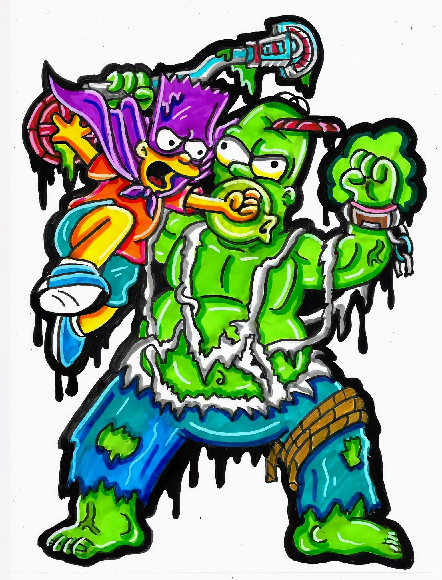 The Simpsons Hand Illustrated Pictures (Bart & Homer Simpson-Professor Fink- Hank Scorpion)
