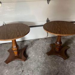 TWO Matching solid wood Round Coffee Table Or Side Table