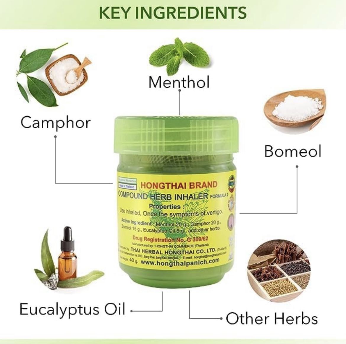 Hong Thai Traditional Thai Herbal Inhaler 10g 1 Bottle
