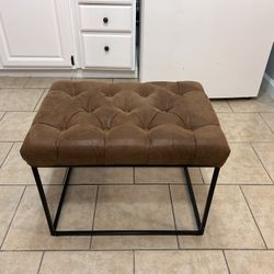 Brown Leather Bench With Metal Frame