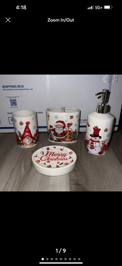 4-Piece Bath Accessory Set Christmas Bathroom Decor, Xmas Toothbrush Holder Set