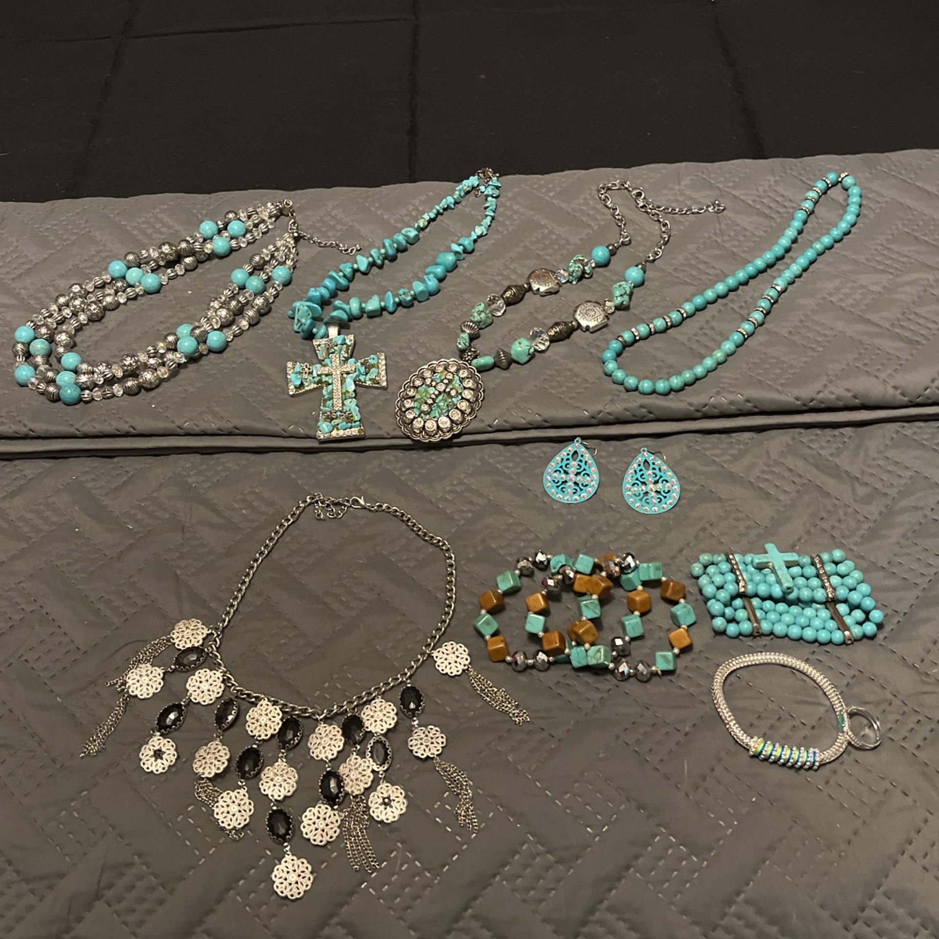 Turquoise And Silver Costume Jewelry 