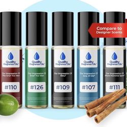 Quality Fragrance Oils' Men's Top 5 Cologne Impressions (Generic Versions of Designer Fragrance) Sampler Gift Set of 5 10ml Roll-ons, Long-lasting oil