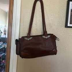 Vintage Brown Mixed Media Satchel Faux Bag