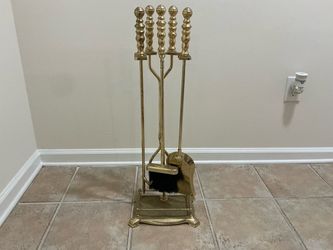 Brass Fireplace Set + Gold Decorative Tray Bundle  - Moving Sale - Special