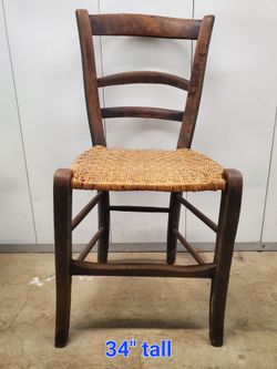 Wooden Ladder-Back Chair with Woven Cane Seat