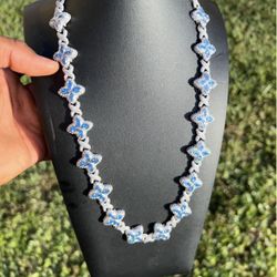 Luxury Premium Quality Clover Chain - Silver Blue 