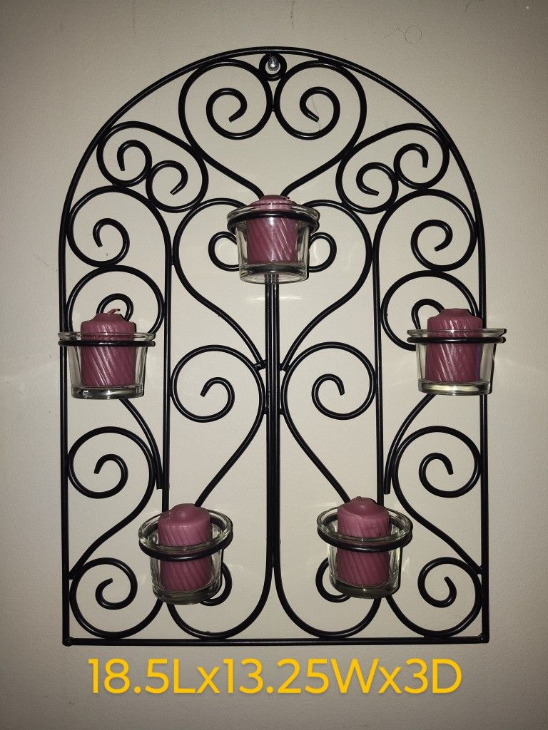 Scroll votive candle holder * Metal wall art * sconce