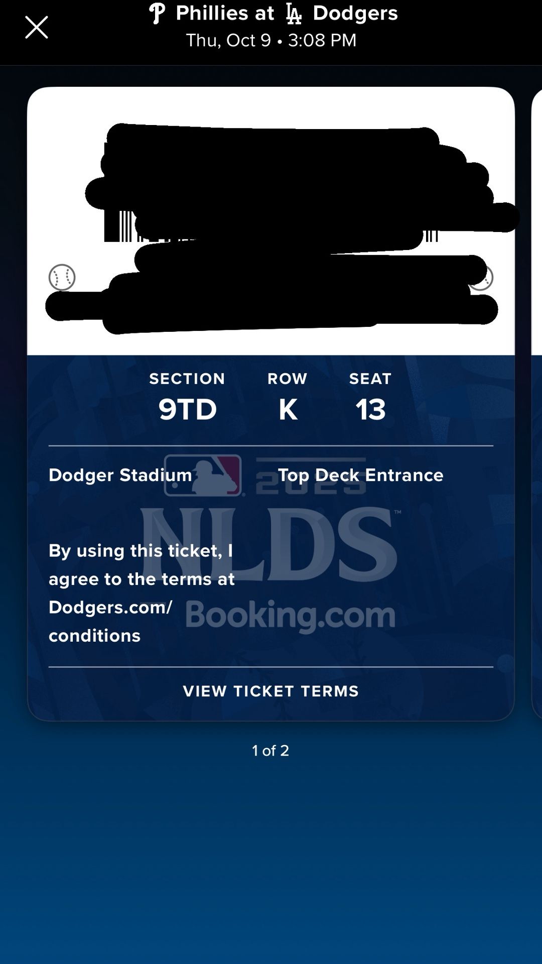 Dodgers Ticket 10/9