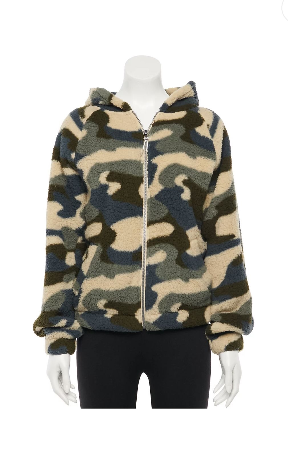 Juniors' SO® Full-Zip Camo Sherpa Hoodie Size Extra Small