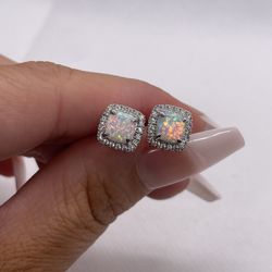 Opal & CZ Earrings - 925 Silver