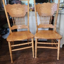 Vintage Pressed Back Oak Chairs By A. America Dining Chairs Home Furniture  Set Of Two