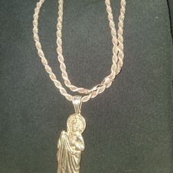 925 Silver Rope Chain Big San Judas Pendant 