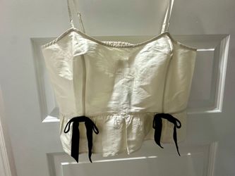 American Eagle Outfitters Bow Corset Top Ivory with black velvety bows, size Medium NWT