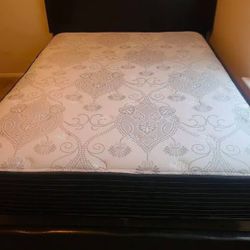 Matress And Fram With Lather Headboard 