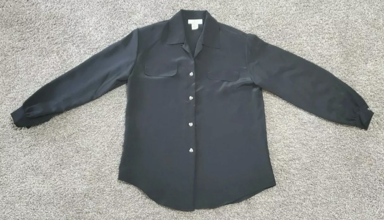 Vintage Women's New Editions Long Sleeve Button Front Shirt Size 8 Black