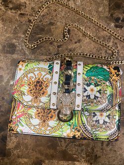 Baroque Tropical Print Chain Crossbody Bag