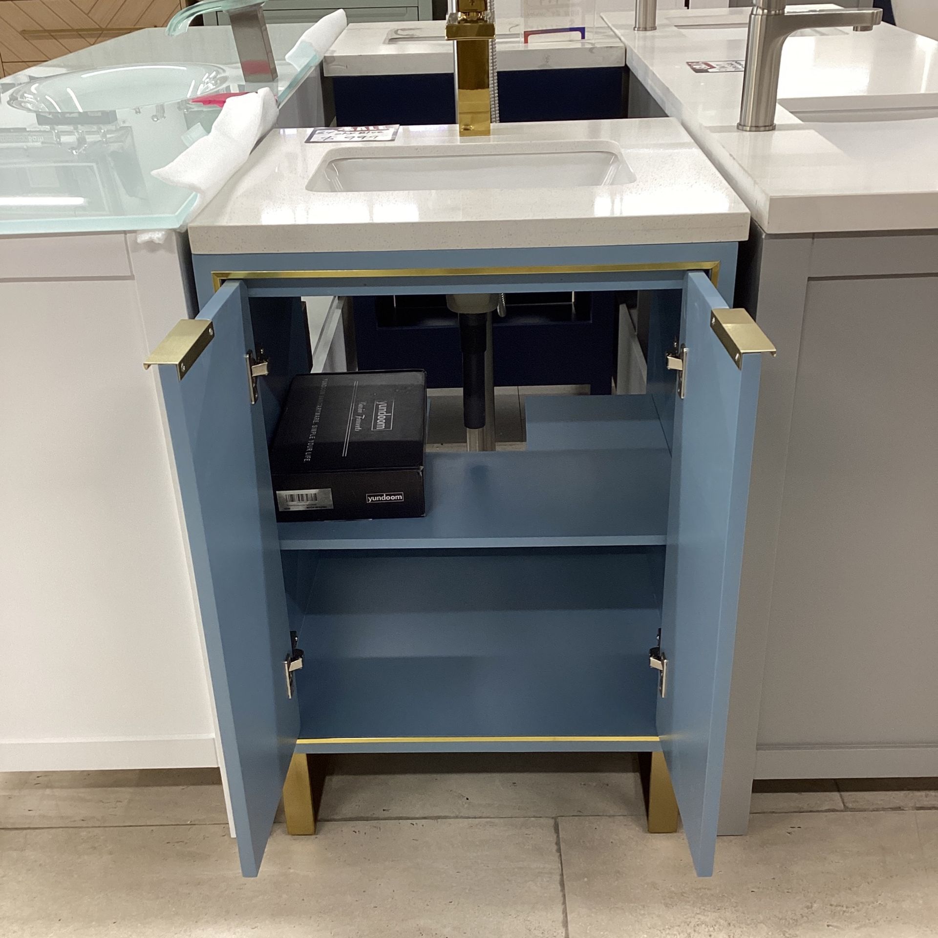 24” Sky Blue Bathroom Vanity Stone Countertop Ceramic Sink Solid Wood Fully Assembled Available Today!!!