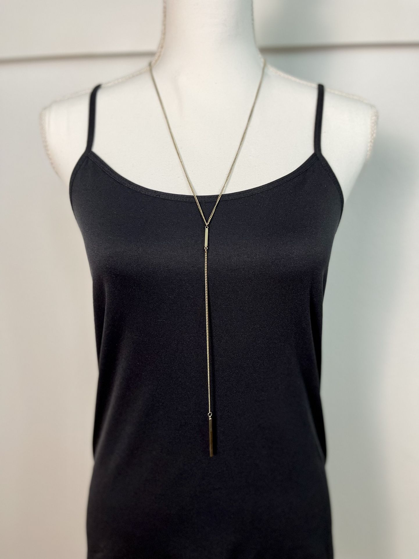Long Sleek Gold Drop Bar Necklace