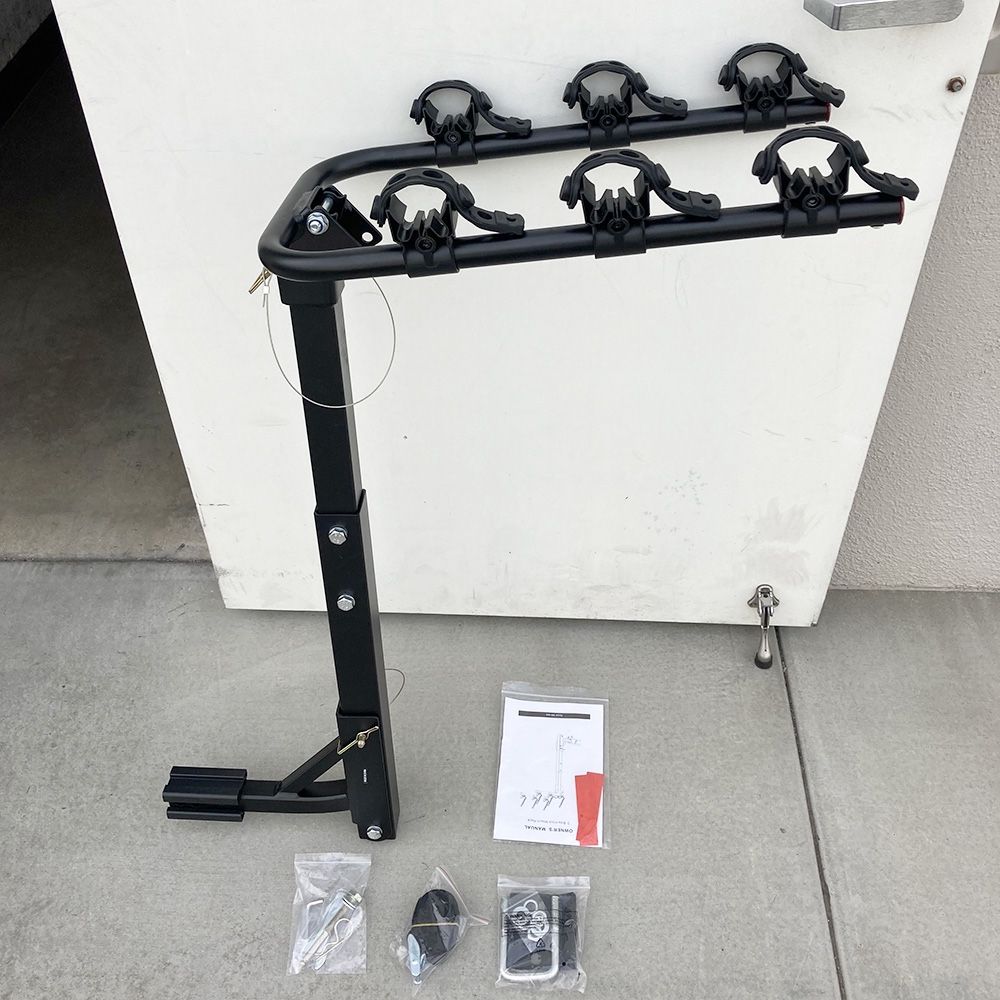 New $65 Tilt Folding 3-Bike Mount Rack Bicycle Carrier 2” Hitch 110lbs Max w/ No-Wooble U Bolt & Straps 