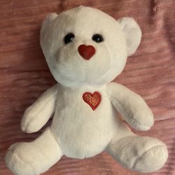 Dan Dee Collectors White Teddy Bear Plush Red Heart Nose Ribbon Valentines Love