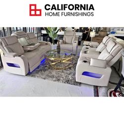 Modern Leather Power Recliner Sofa, Loveseat & Chair
