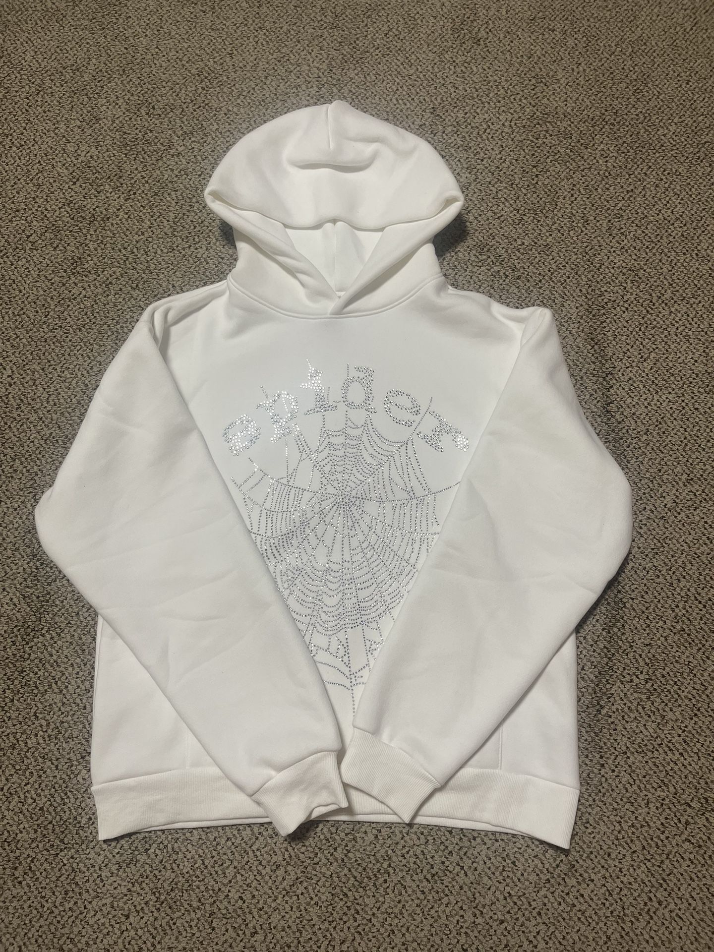 1:1 Brand New Sp5der White Rhinestone Hoodie (Size Large)