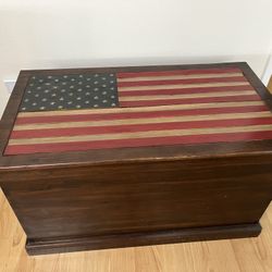 Coffee Table Chest Trunk Solid Wood American Flag 